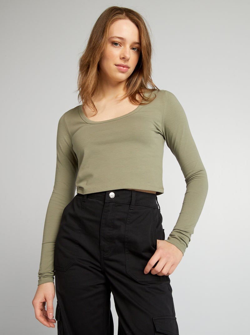 Croptop met lange mouw GROEN - Kiabi