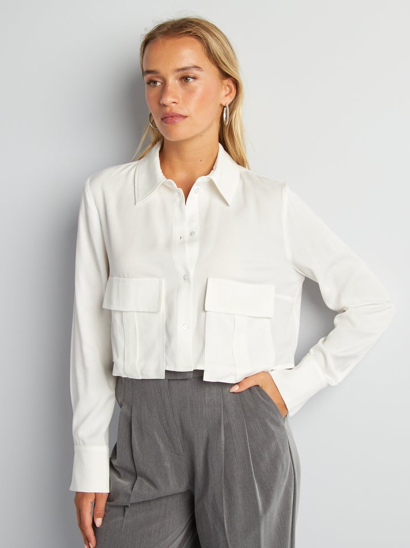 Croptop met lange mouwen wit - Kiabi