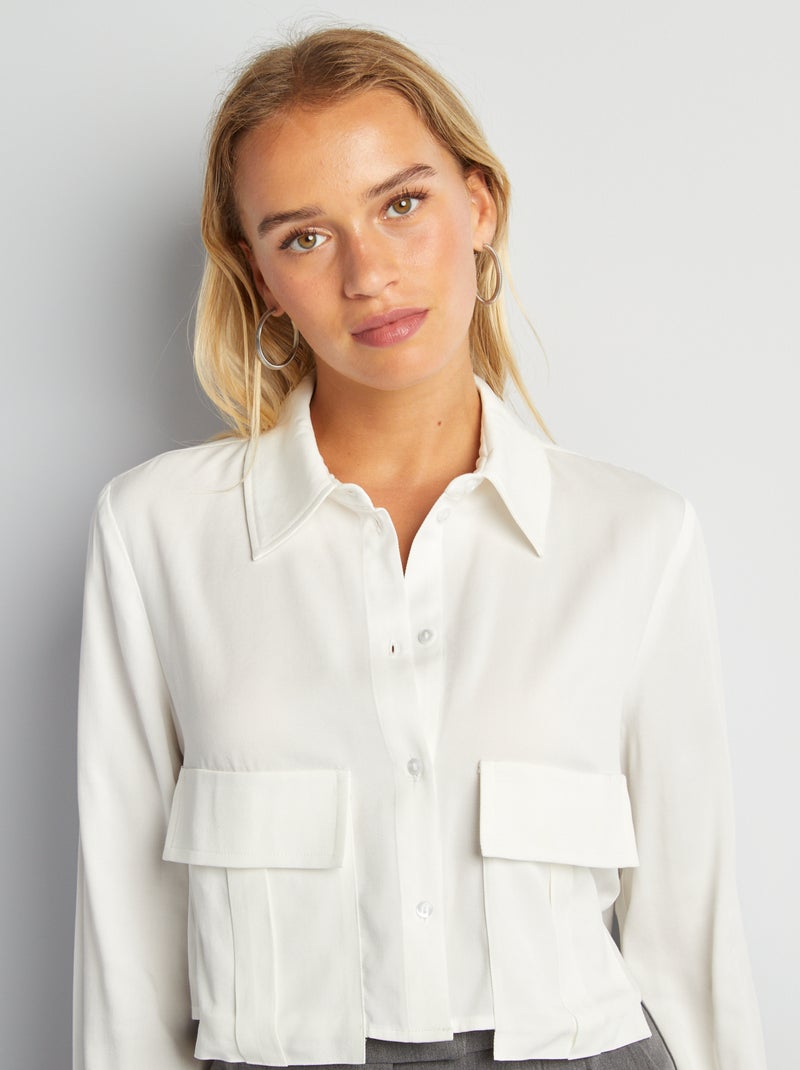 Croptop met lange mouwen wit - Kiabi