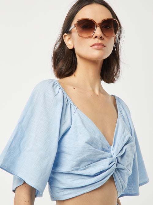 Croptop met sierstrik en vlindermouwtjes - Kiabi