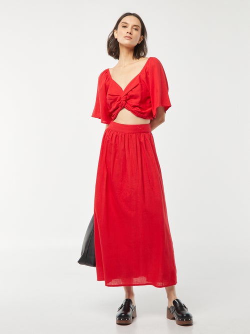 Croptop met sierstrik en vlindermouwtjes - Kiabi