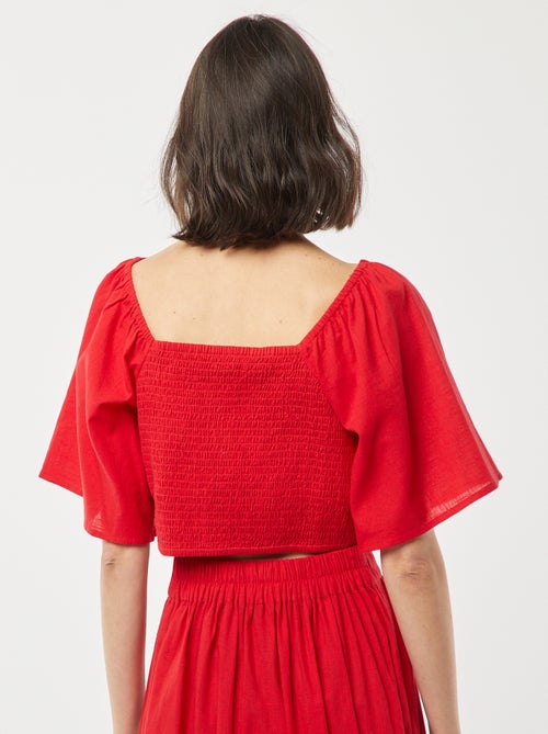 Croptop met sierstrik en vlindermouwtjes - Kiabi