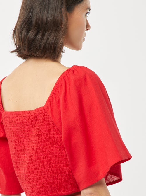 Croptop met sierstrik en vlindermouwtjes - Kiabi