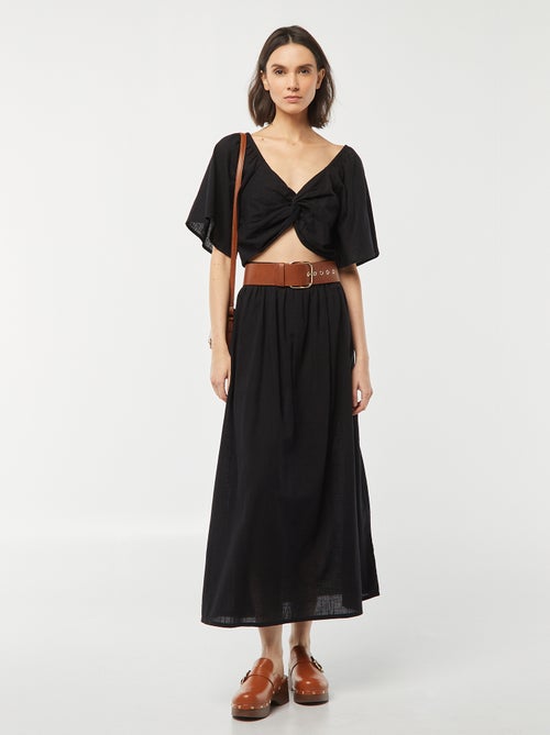 Croptop met sierstrik en vlindermouwtjes - Kiabi