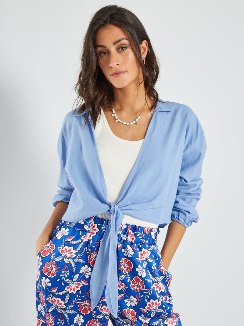 Croptop met V-hals BLAUW - Kiabi
