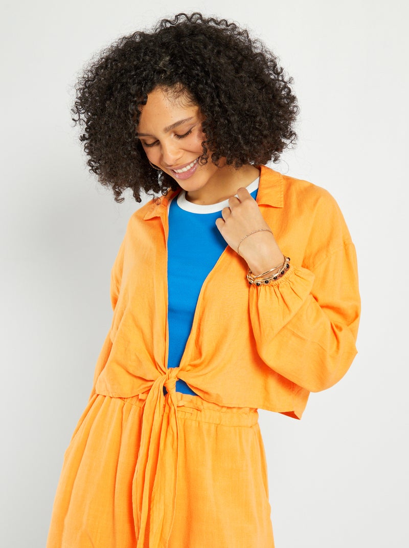 Croptop met V-hals ORANJE - Kiabi