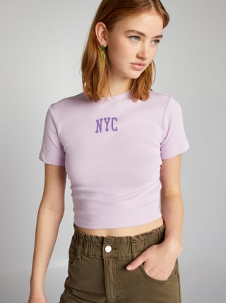 Croptop van jersey met opdruk 'NYC'