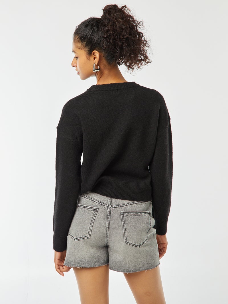 Croptrui van zacht tricot zwart - Kiabi