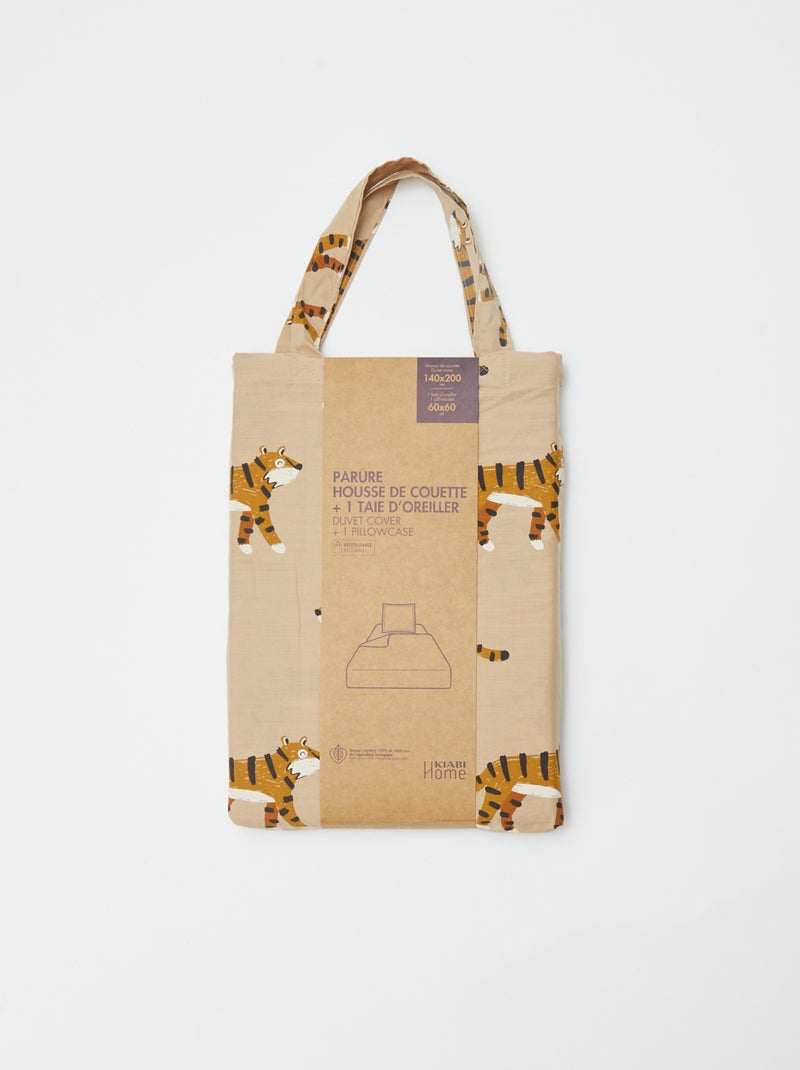 Dekbedovertrek (140 x 200cm) + kussensloop - 2-delige set BIEGE - Kiabi