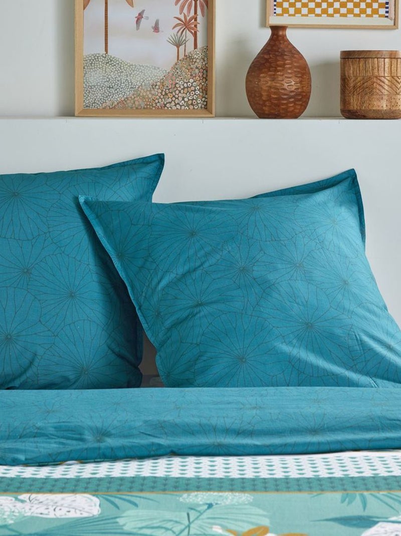 Dekbedovertrek met bladerenprint - 2 personen Blauw - Kiabi