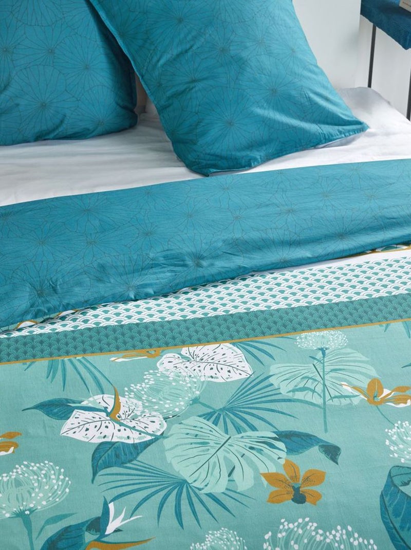 Dekbedovertrek met bladerenprint - 2 personen Blauw - Kiabi