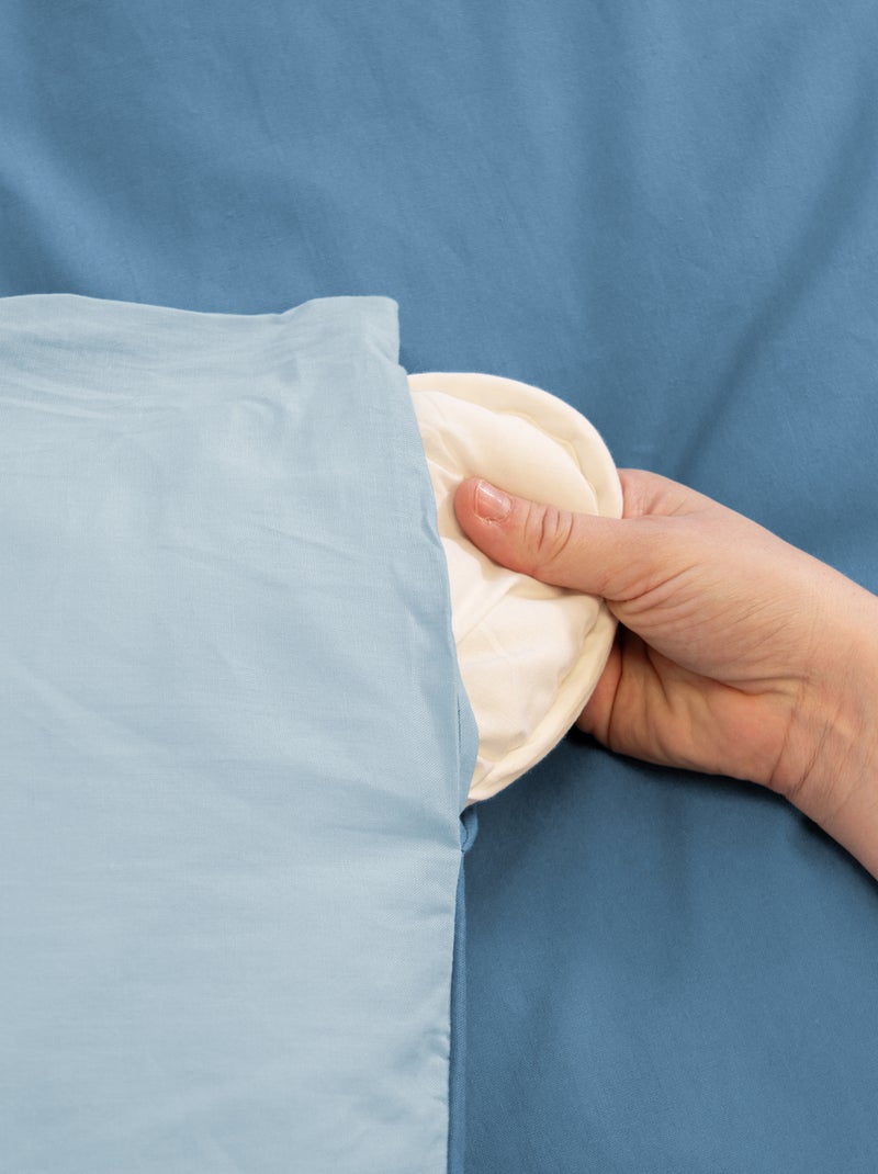 Dekbedovertrekset + 2 kussenslopen van effen katoen 240x220 - 260x240 Blauw - Kiabi