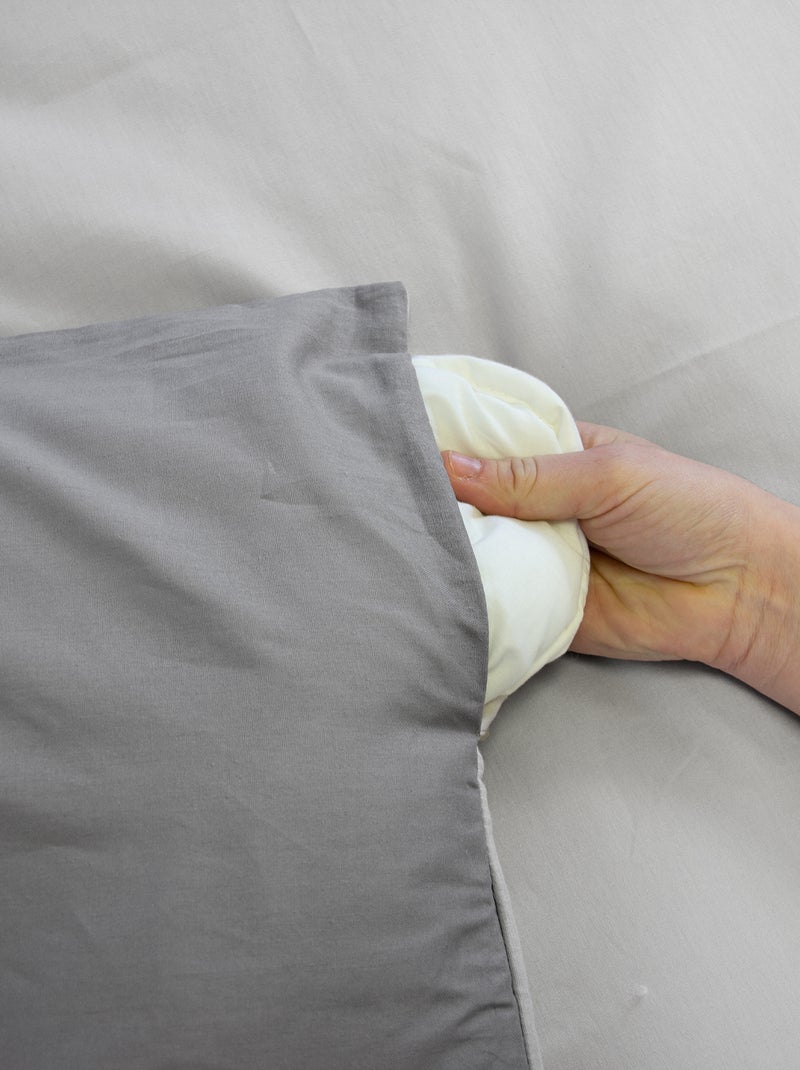 Dekbedovertrekset + 2 kussenslopen van effen katoen 240x220 - 260x240 Grijs - Kiabi