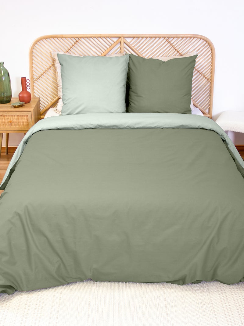 Dekbedovertrekset + 2 kussenslopen van effen katoen 240x220 - 260x240 Groen - Kiabi