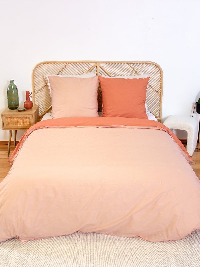 Dekbedovertrekset + 2 kussenslopen van effen katoen 240x220 - 260x240 Oranje - Kiabi