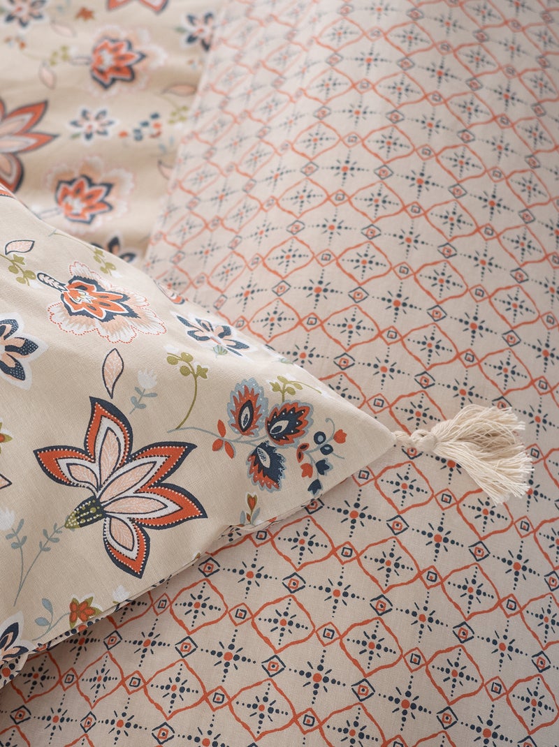 Dekbedset met bloemmotief - Voor 2-persoonsbed BIEGE - Kiabi