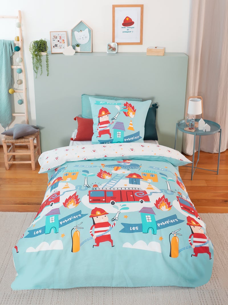 Dekbedset met brandweermanprint - 1-persoonsbed BLAUW - Kiabi