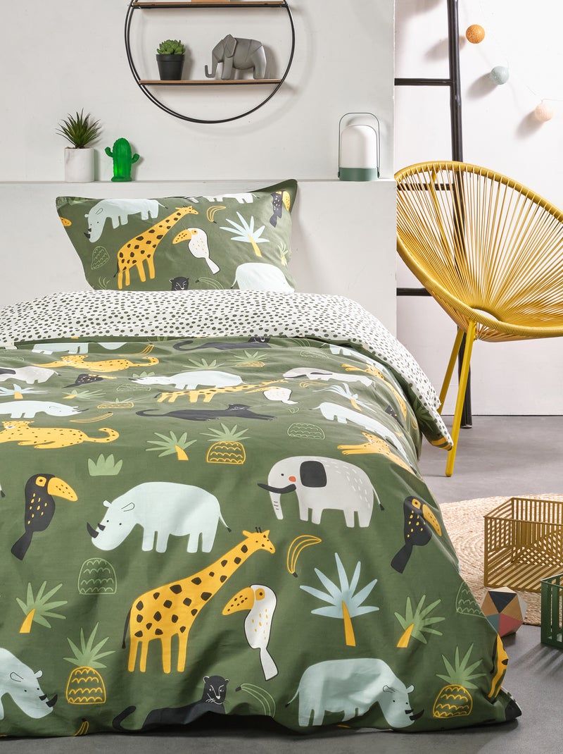 Dekbedset met dierenprint - 1-persoonsbed khaki print - Kiabi