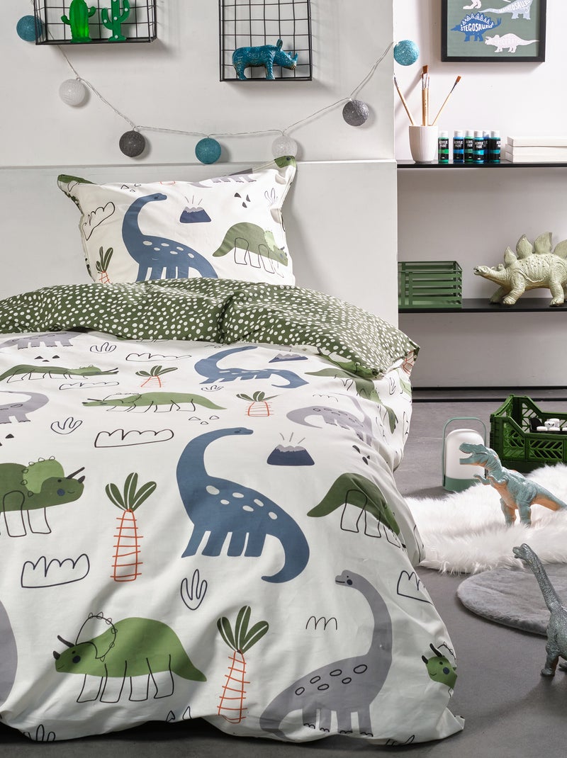 Dekbedset met dinosaurusprint - 1-persoonsbed GROEN - Kiabi