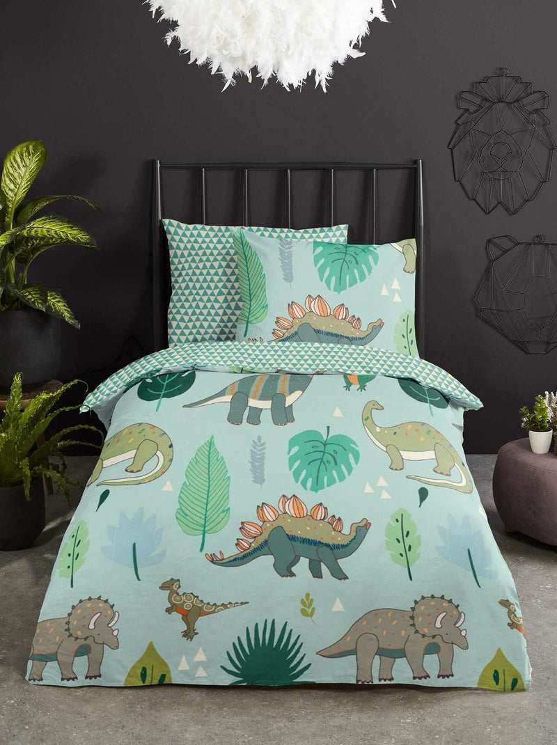 Dekbedset met dinosaurusprint - 1-persoonsbed GROEN - Kiabi