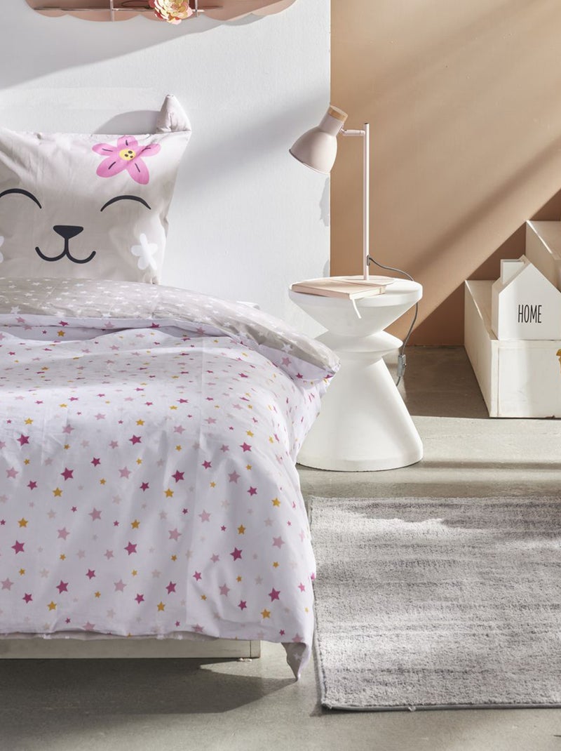 Dekbedset met kattenprint - 1-persoonsbed Biege - Kiabi