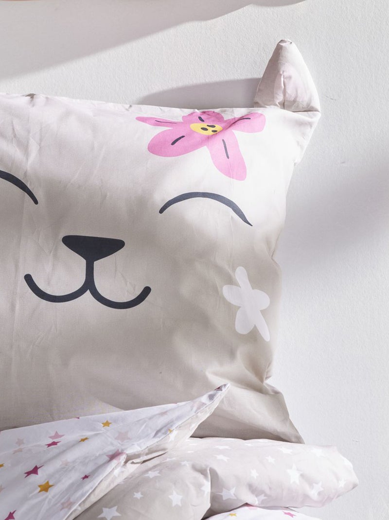 Dekbedset met kattenprint - 1-persoonsbed Biege - Kiabi