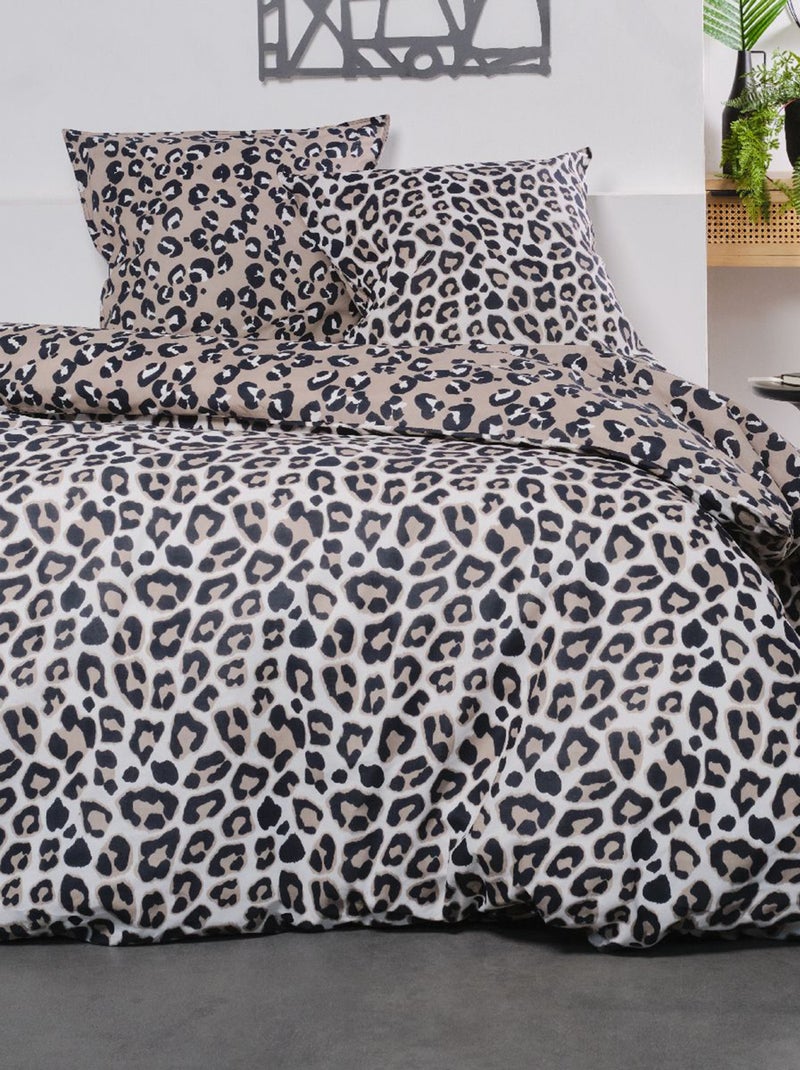 Dekbedset met luipaardprint WIT - Kiabi