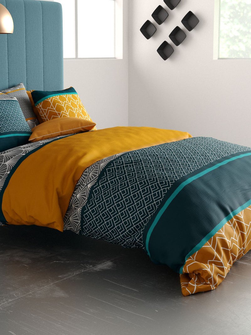 Dekbedset met print - dekbedovertrek + 2 kussenslopen - Voor 2-persoonsbed Blauw - Kiabi