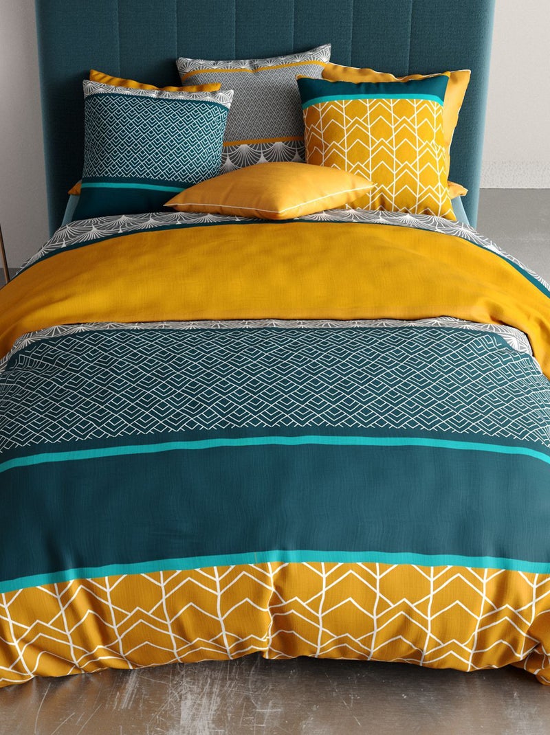 Dekbedset met print - dekbedovertrek + 2 kussenslopen - Voor 2-persoonsbed Blauw - Kiabi