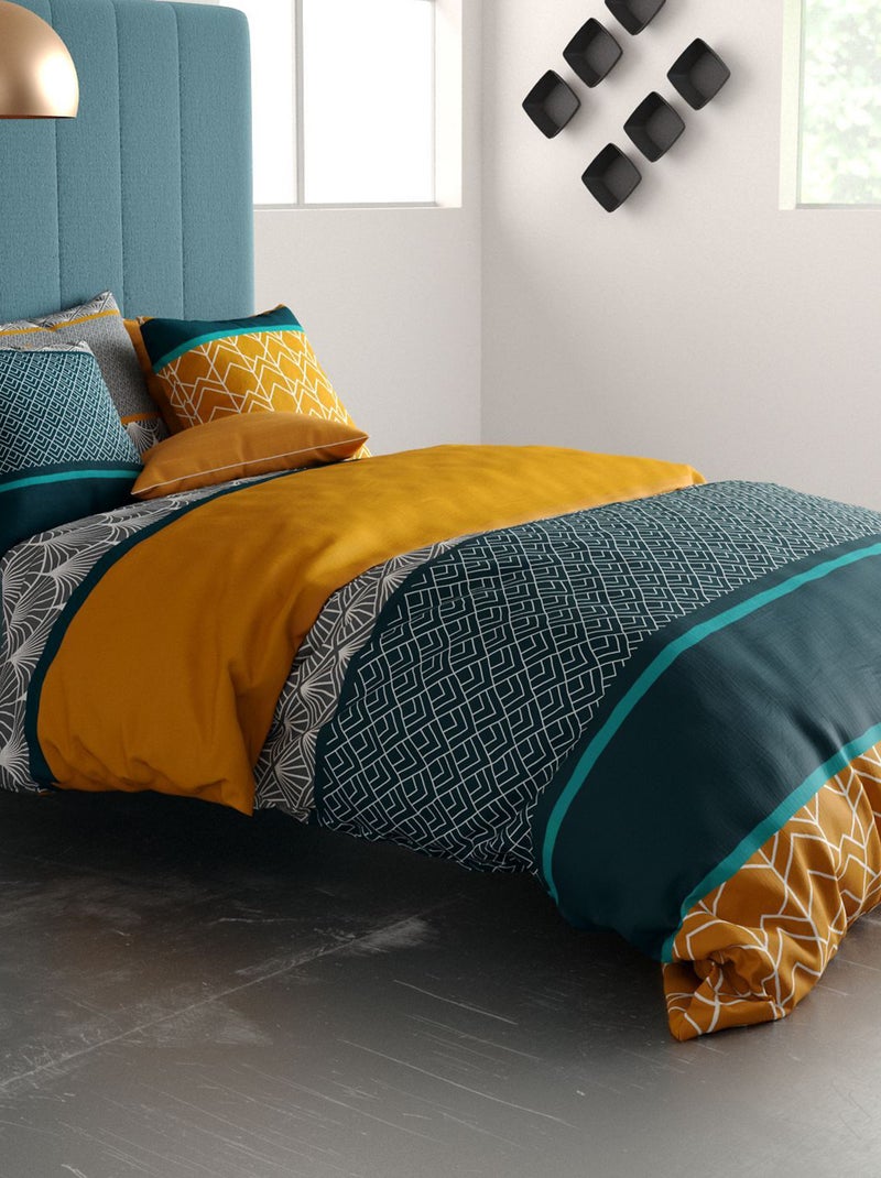 Dekbedset met print - dekbedovertrek + 2 kussenslopen - Voor 2-persoonsbed Blauw - Kiabi