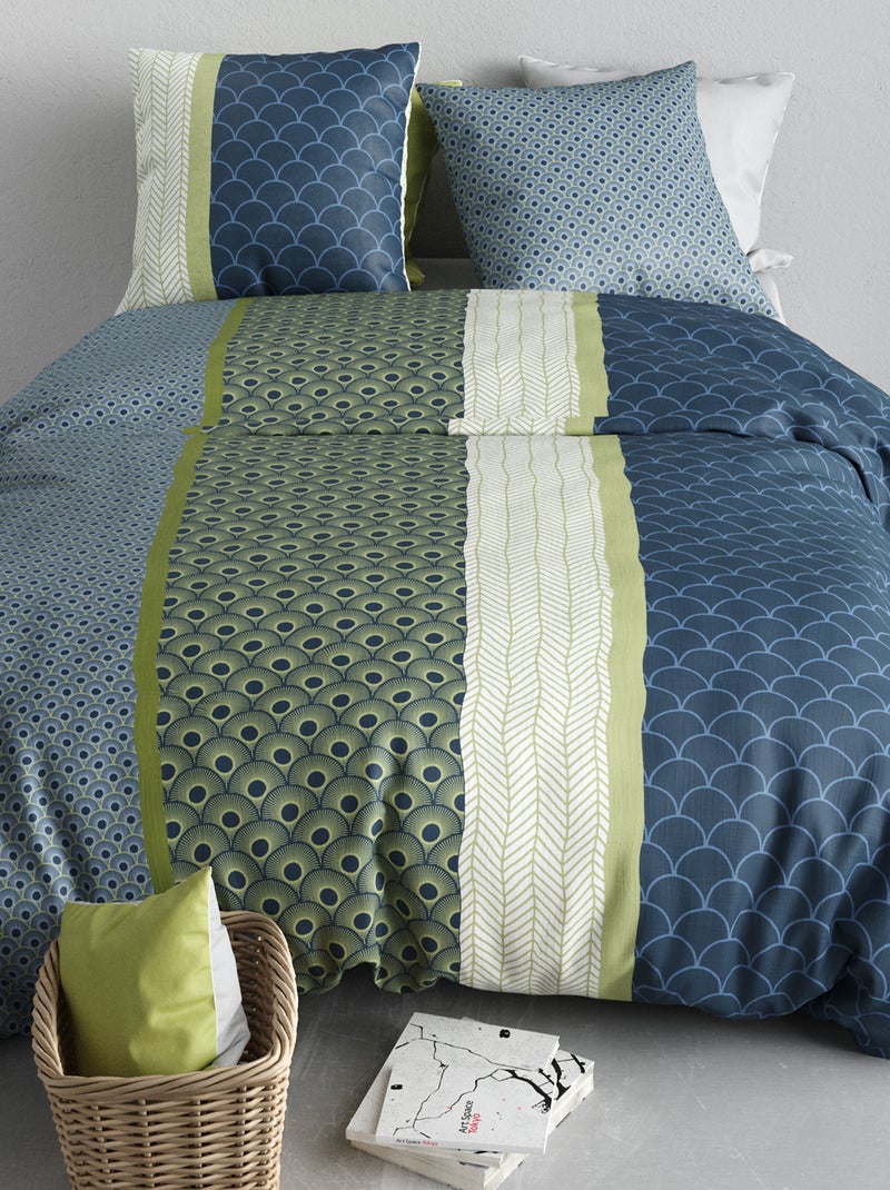 Dekbedset met print - dekbedovertrek + 2 kussenslopen - Voor 2-persoonsbed Blauw - Kiabi