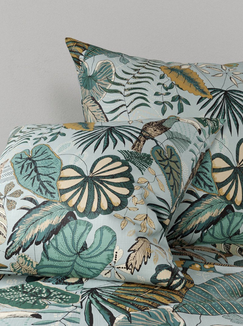 Dekbedset met print - dekbedovertrek + 2 kussenslopen - Voor 2-persoonsbed Groen - Kiabi