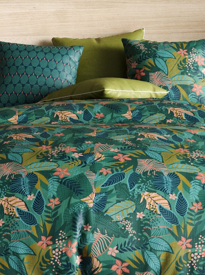 Dekbedset met print - dekbedovertrek + 2 kussenslopen - Voor 2-persoonsbed Groen - Kiabi