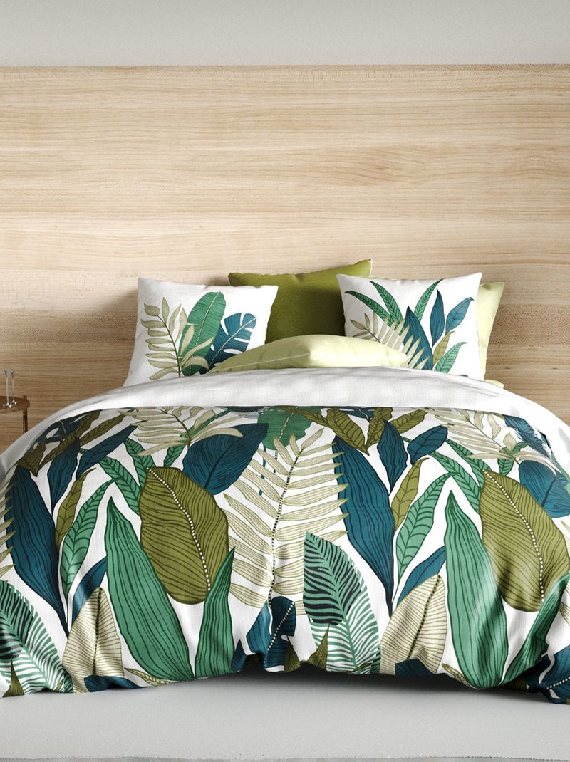 Dekbedset met print - dekbedovertrek + kussenslopen - Voor 2-persoonsbed Groen - Kiabi