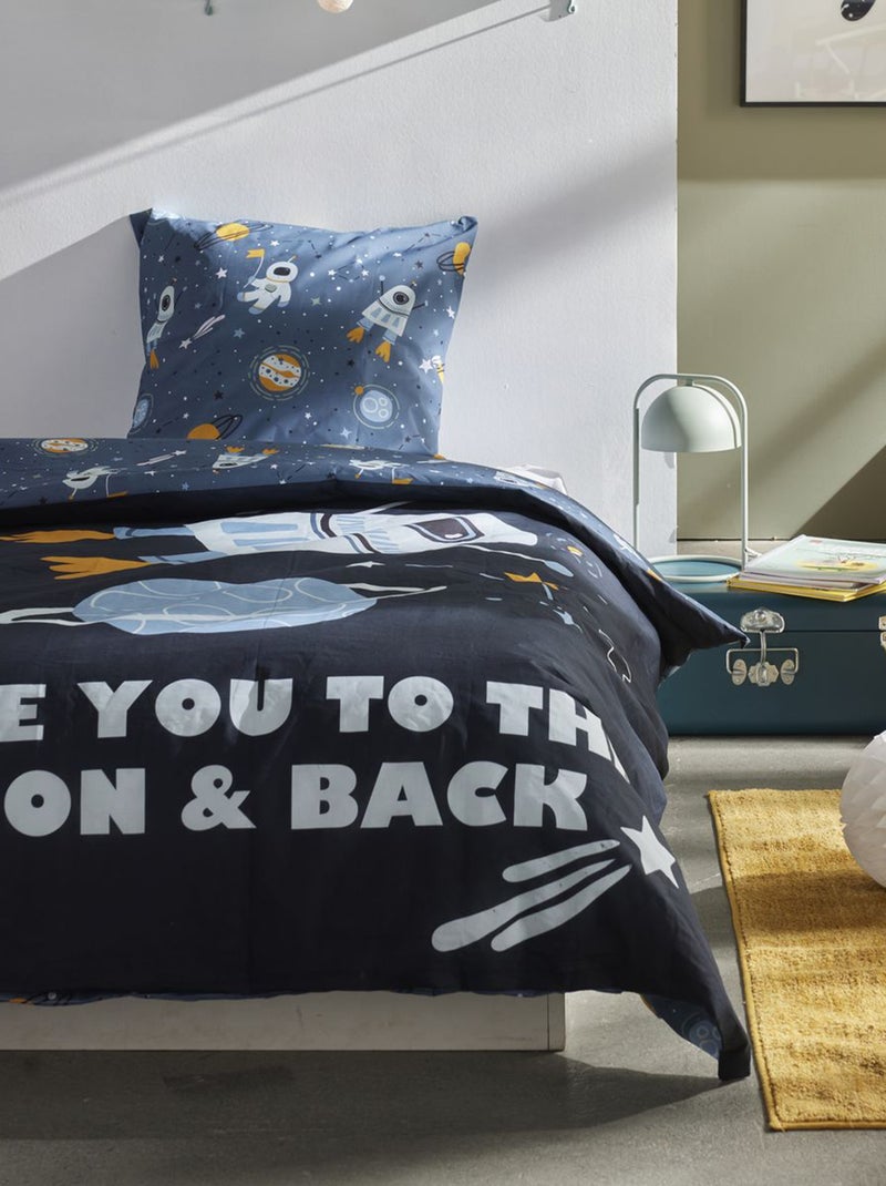 Dekbedset met ruimtevaartprint - 1-persoonsbed Blauw - Kiabi