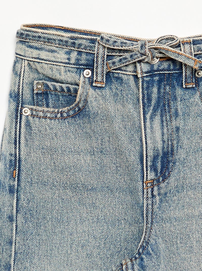 Denim barrel fit broek met ceintuur Blauw - Kiabi