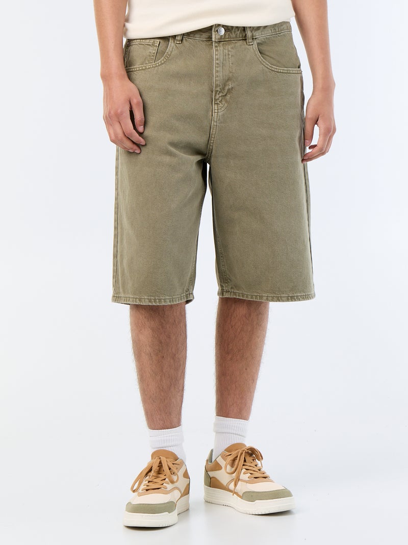 Denim bermuda met 5 zakken Kaki - Kiabi