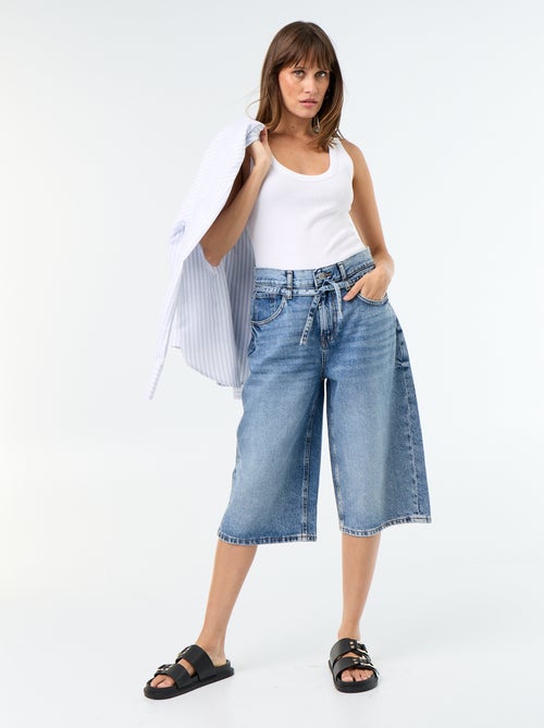 Denim bermuda met strikceintuur - Kiabi