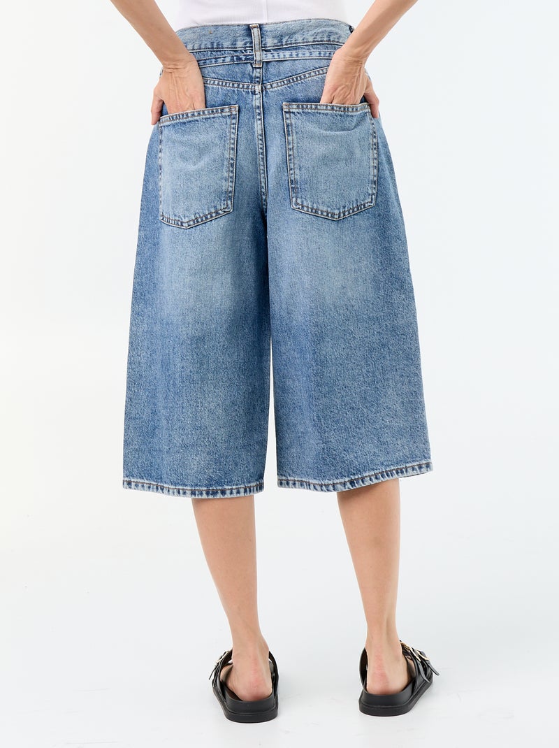 Denim bermuda met strikceintuur Blauw - Kiabi
