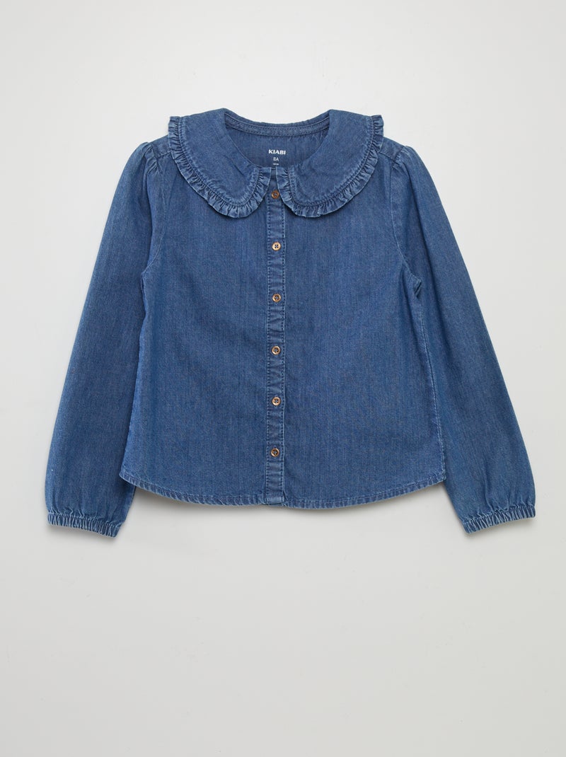 Denim bloesje met Peter Pan-kraagje BLAUW - Kiabi