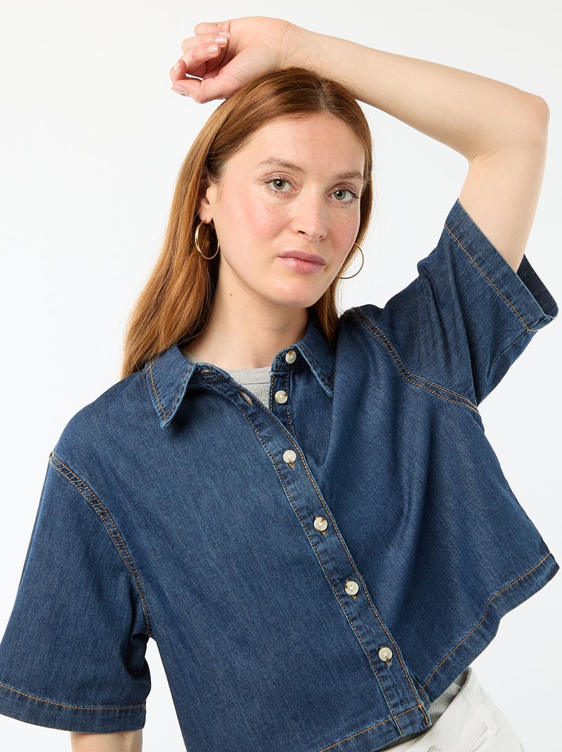Denim blouse met 3/4 mouwen Blauw - Kiabi
