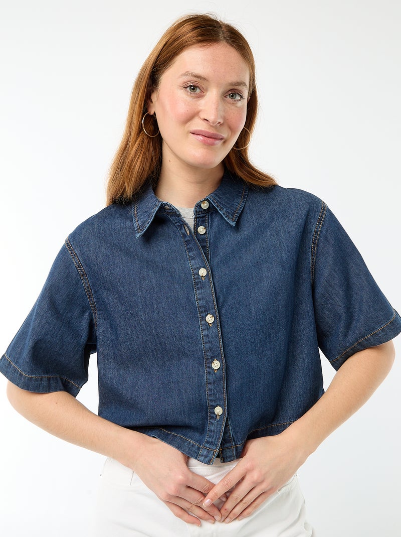 Denim blouse met 3/4 mouwen Blauw - Kiabi