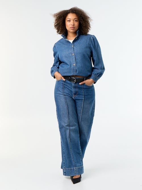 Denim blouse met opstaande kraag met ruches - Kiabi