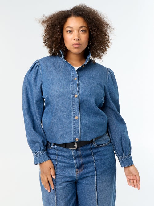 Denim blouse met opstaande kraag met ruches - Kiabi