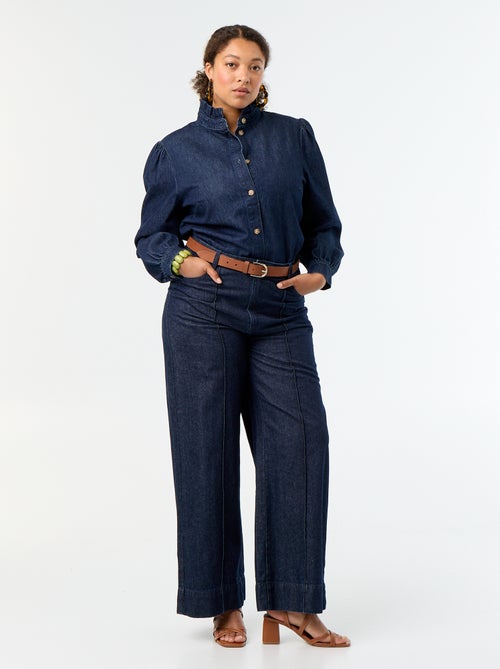 Denim blouse met opstaande kraag met ruches - Kiabi