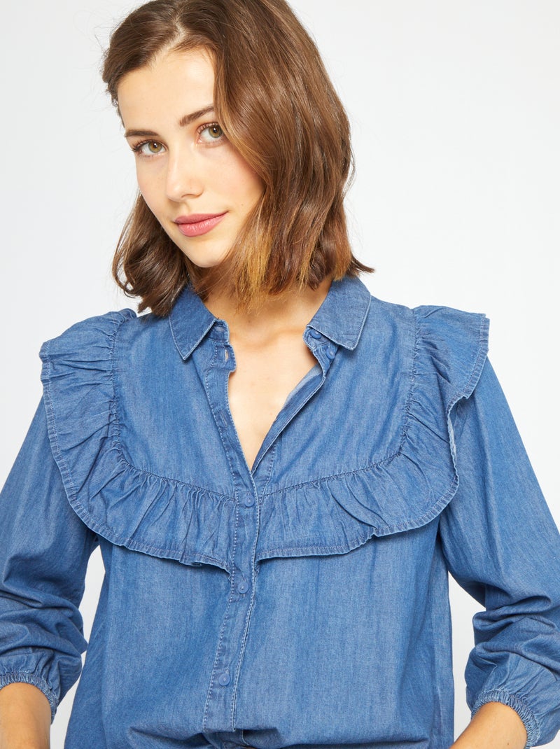 Denim blouse met ruches 'JDY' denim - Kiabi