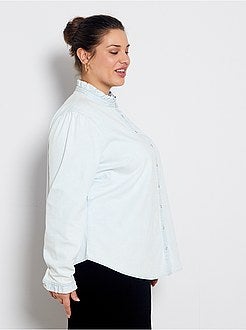 Denim blouse met ruches op de hals - Kiabi