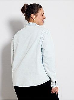 Denim blouse met ruches op de hals - Kiabi