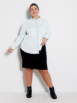 Denim blouse met ruches op de hals - Kiabi