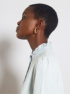 Denim blouse met ruches op de hals - Kiabi